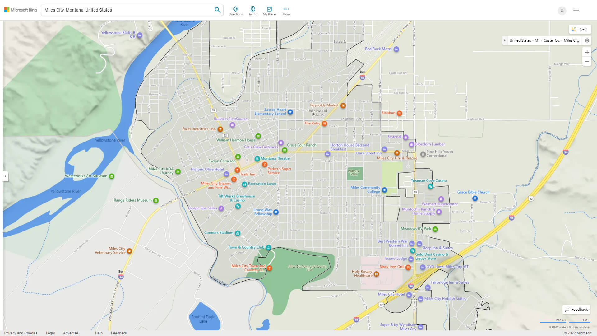 Miles City Detailed Map